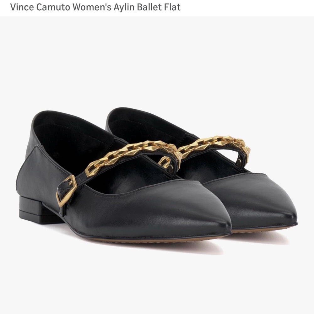 Vince Camuto Black Flats with Gold Chain Detail